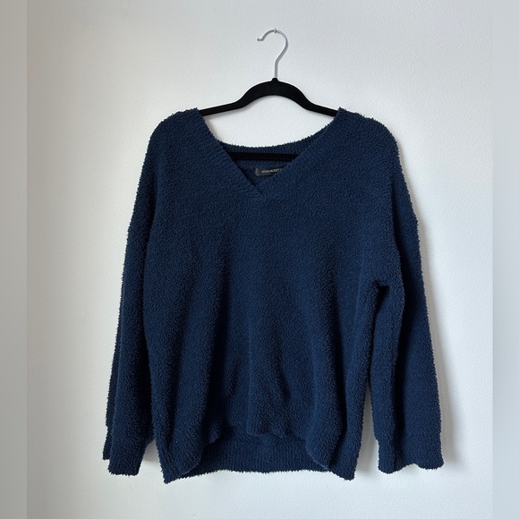 Navy Blue Fleece Long Sleeve Shirt and Pants Lounge Set - Picture 5 of 6